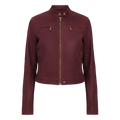 Women’s Burgundy Cropped Leather Jacket – Classic Zip Moto Style