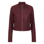 Women’s Burgundy Cropped Leather Jacket – Classic Zip Moto Style