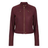 Blouson court en cuir bordeaux pour femme – Style motard zippé classique