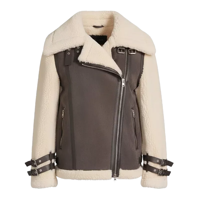 Women’s Coffee & Natural Shearling Leather Jacket – RHOSLYN