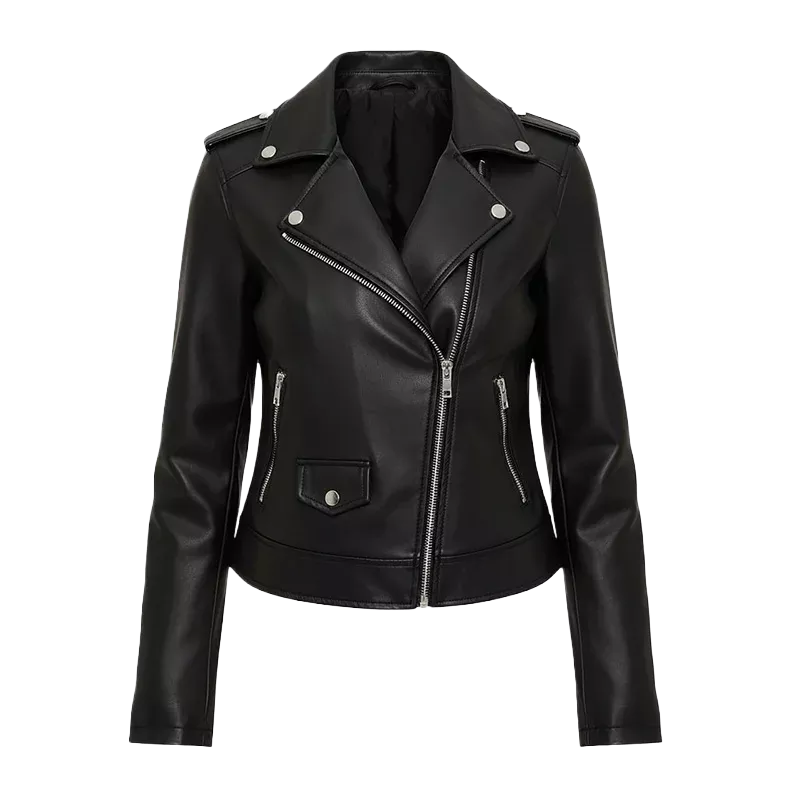 Veste de motard en similicuir pour femme – Style moto classique zippé noir