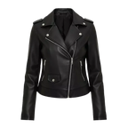 Women’s Faux Leather Biker Jacket – Classic Black Zip-Up Moto Style