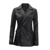 Women’s Leather Blazer Jacket – Black Double-Breasted Style
