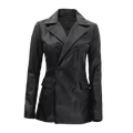 Women’s Leather Blazer Jacket – Black Double-Breasted Style