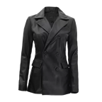 Women’s Leather Blazer Jacket – Black Double-Breasted Style