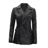 Women’s Leather Blazer Jacket | Black Double-Breasted Style