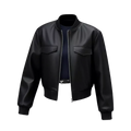 Women’s Minimal Faux Leather Bomber Jacket – Classic Black Everyday Style