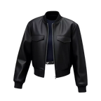 Women’s Minimal Faux Leather Bomber Jacket – Classic Black Everyday Style