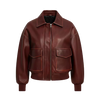 Women’s Oversized Brown Faux Leather Bomber Jacket – Zip-Up Style