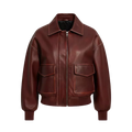 Women’s Oversized Brown Faux Leather Bomber Jacket – Zip-Up Style