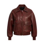 Women’s Oversized Brown Faux Leather Bomber Jacket – Zip-Up Style