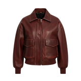 Blouson bombardier oversize zippé en similicuir marron pour femme