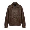 Women’s Oversized Faux Leather Bomber Jacket – Brown Zip-Up Coat