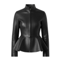 Women’s Premium Leather Peplum Jacket – High-Neck Tailored Silhouette