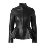 Veste Peplum en Cuir Premium pour Femme – Silhouette Ajustée à Col Montant