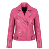Women’s Quilted Pink Leather Motorcycle Jacket – Slim Fit Biker Style