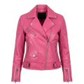 Women’s Quilted Pink Leather Motorcycle Jacket – Slim Fit Biker Style