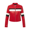 Women’s Red Cropped Moto Faux Leather Jacket – Stand Collar Style
