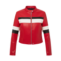 Women’s Red Cropped Moto Faux Leather Jacket – Stand Collar Style