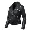 Women’s Slim Fit Faux Leather Moto Biker Jacket with Adjustable Belt and Zipper Detail
