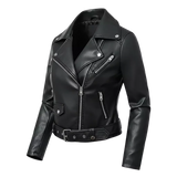 Damen Slim Fit Kunstleder Moto Bikerjacke mit Verstellbarem Gürtel und Reißverschluss-Detail