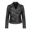 Women’s Studded Biker Leather Jacket – Black Moto Style