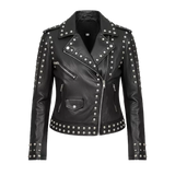 Blouson en cuir clouté de motard pour femme – Style moto noir