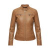 Women’s Tan Leather Jacket – Front Zip Moto Style