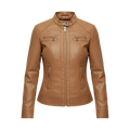 Damen Lederjacke Hellbraun – Moto-Style mit Reißverschluss vorne