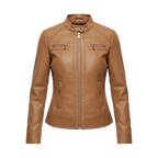 Damen Lederjacke Hellbraun – Moto-Style mit Reißverschluss vorne