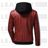 Men’s Red Moto Leather Jacket with Removable Hoodie – Quilted Biker Style