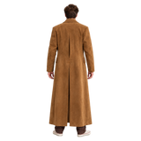 Men's Camel Brown Double Breasted Long Coat – Cotton Ankle Length Overcoat with Wide Notched Lapels, Vintage Inspired