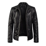 Men's Black Leather Biker Jacket – Premium Genuine Leather Motorcycle Jacket with Classic Racer Style|