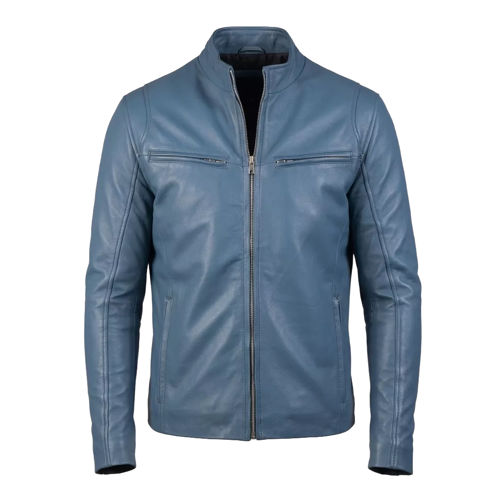 Herren Blaue Lederjacke – Premium Echtleder Cafe Racer Motorradjacke