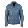 BLUE LEATHER BIKER JACKET
