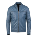 Men's Blue Leather Jacket – Premium Genuine Leather Cafe Racer Motorcycle Jacket|