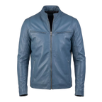 Men's Blue Leather Jacket – Premium Genuine Leather Cafe Racer Motorcycle Jacket|