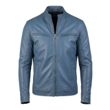 Blouson de motard homme en cuir bleu – Blouson de style Cafe Racer en cuir véritable de qualité supérieure