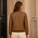 Women’s Cognac Brown Quilted Leather Bomber Jacket | Zip-Up Winter Jacket