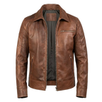 Men's Brown Leather Jacket – Classic Genuine Leather Cafe Racer Motorcycle Jacket