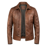 Blouson en cuir marron pour homme – Veste de motard Cafe Racer classique en cuir véritable