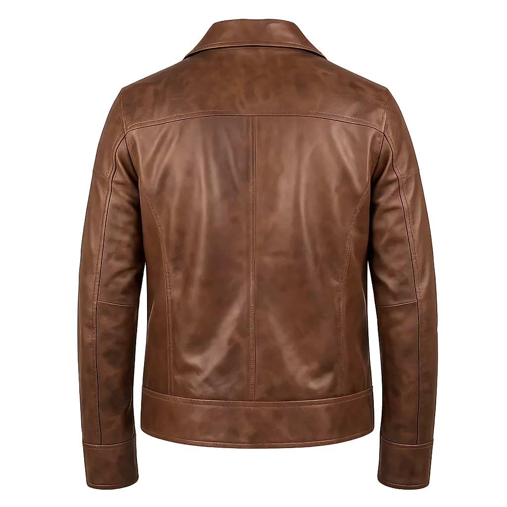 Blouson en cuir marron pour homme – Veste de motard Cafe Racer classique en cuir véritable
