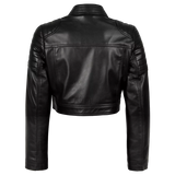Women’s Black Cropped Leather Biker Jacket | Quilted Shoulder Moto Jacket