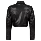 Women’s Black Leather Cropped Biker Jacket | Quilted Sleeve Moto Jacket
