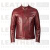 Alex Burgundy Stand Collar Leather Moto Jacket