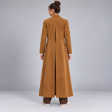 Women's Camel Brown Double Breasted Maxi Coat – Cotton Ankle Length Long Overcoat with Wide Notched Lapels, Vintage Inspired