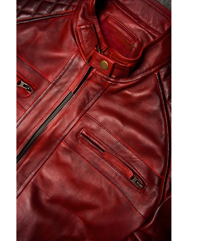 Herren handgefertigte Lederjacke im Vintage-Stil aus bordeauxrotem Leder