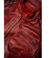 Herren handgefertigte Lederjacke im Vintage-Stil aus bordeauxrotem Leder