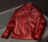 Herren handgefertigte Lederjacke im Vintage-Stil aus bordeauxrotem Leder