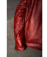 Herren handgefertigte Lederjacke im Vintage-Stil aus bordeauxrotem Leder
